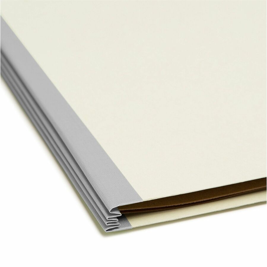 Pressboard Classification Folders, Eight SafeSHIELD Fasteners, 2/5-Cut Tabs, 3 Dividers, Legal Size, Gray-Green, 10/Box