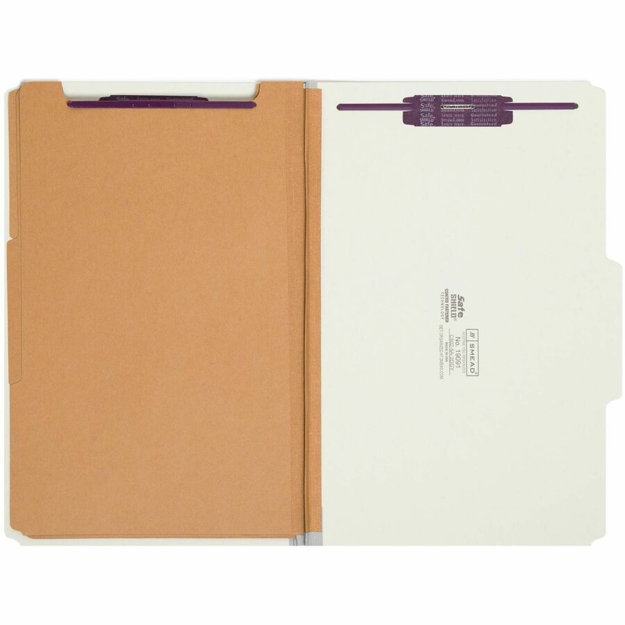 Pressboard Classification Folders, Eight SafeSHIELD Fasteners, 2/5-Cut Tabs, 3 Dividers, Legal Size, Gray-Green, 10/Box