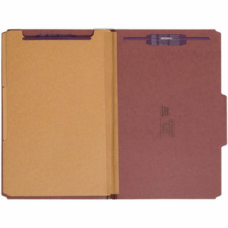 Pressboard Classification Folders, Eight SafeSHIELD Fasteners, 2/5-Cut Tabs, 3 Dividers, Legal Size, Red, 10/Box