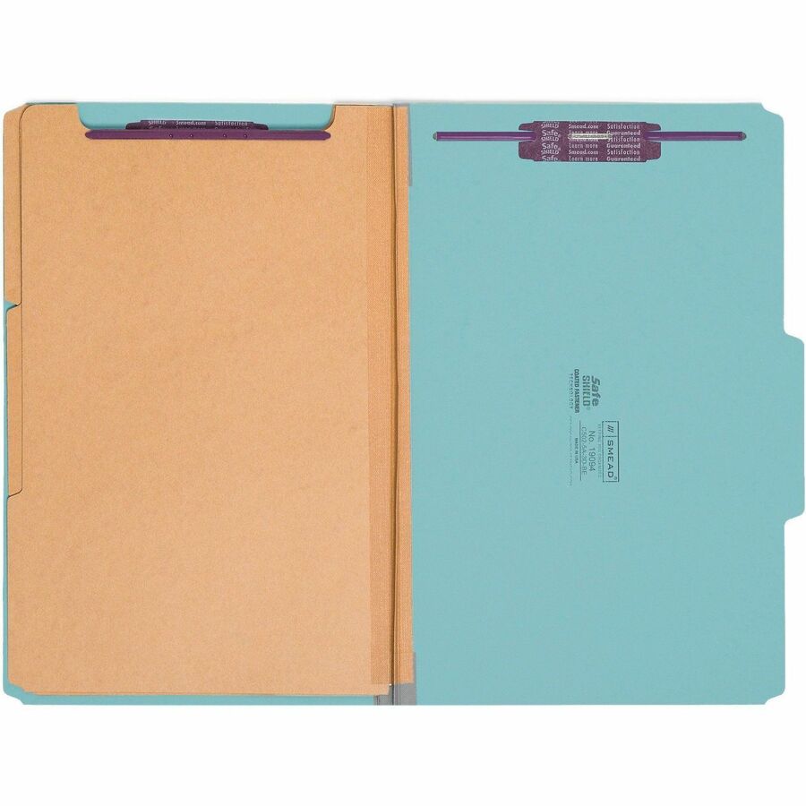 Eight-Section Pressboard Top Tab Classification Folders, Eight SafeSHIELD Fasteners, 3 Dividers, Legal Size, Blue, 10/Box