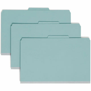 Eight-Section Pressboard Top Tab Classification Folders, Eight SafeSHIELD Fasteners, 3 Dividers, Legal Size, Blue, 10/Box