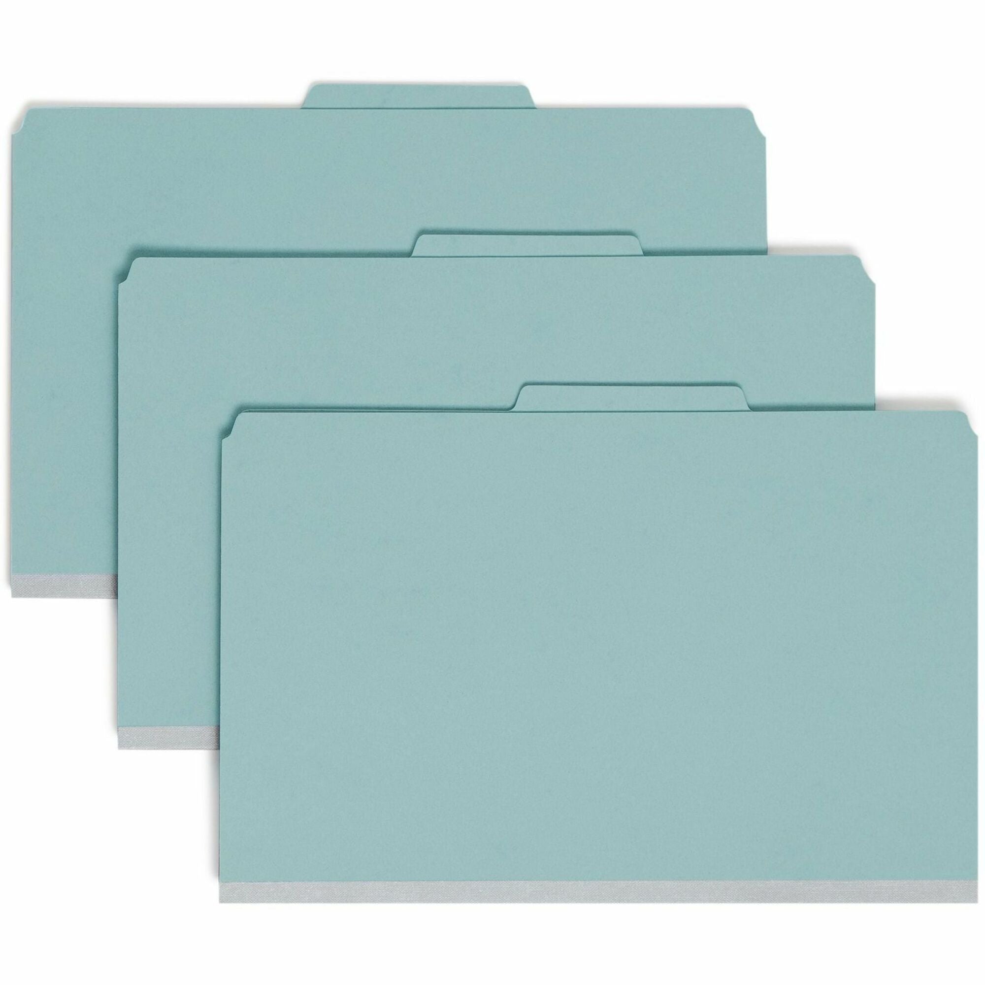 Eight-Section Pressboard Top Tab Classification Folders, Eight SafeSHIELD Fasteners, 3 Dividers, Legal Size, Blue, 10/Box