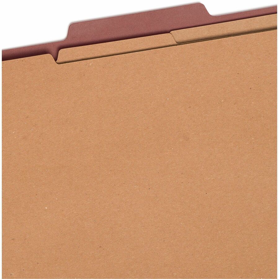 Eight-Section Pressboard Top Tab Classification Folders, 8 SafeSHIELD Fasteners, 3 Dividers, Legal Size, Bright Red, 10/Box