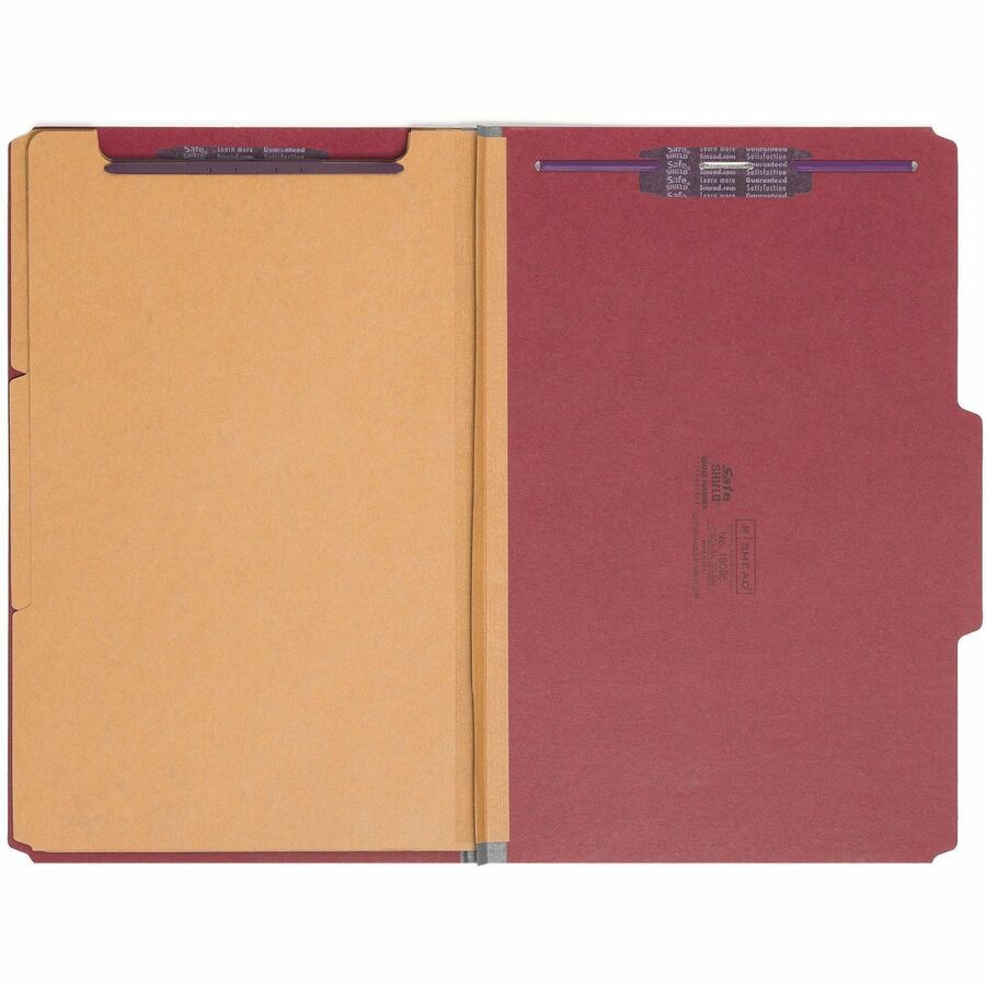 Eight-Section Pressboard Top Tab Classification Folders, 8 SafeSHIELD Fasteners, 3 Dividers, Legal Size, Bright Red, 10/Box