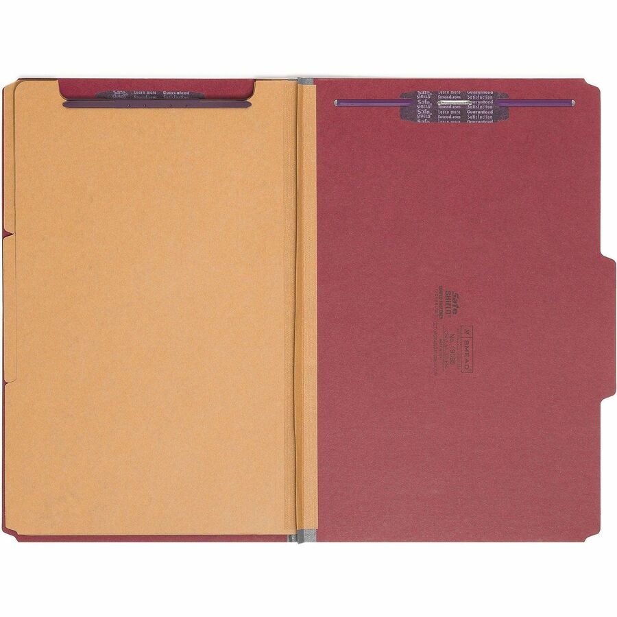 Eight-Section Pressboard Top Tab Classification Folders, 8 SafeSHIELD Fasteners, 3 Dividers, Legal Size, Bright Red, 10/Box