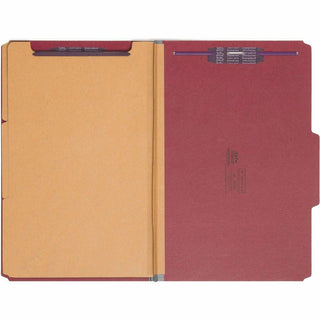 Eight-Section Pressboard Top Tab Classification Folders, 8 SafeSHIELD Fasteners, 3 Dividers, Legal Size, Bright Red, 10/Box