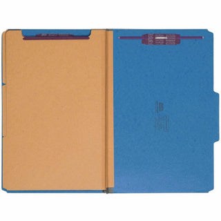Eight-Section Pressboard Top Tab Classification Folders, 8 SafeSHIELD Fasteners, 3 Dividers, Legal Size, Dark Blue, 10/Box