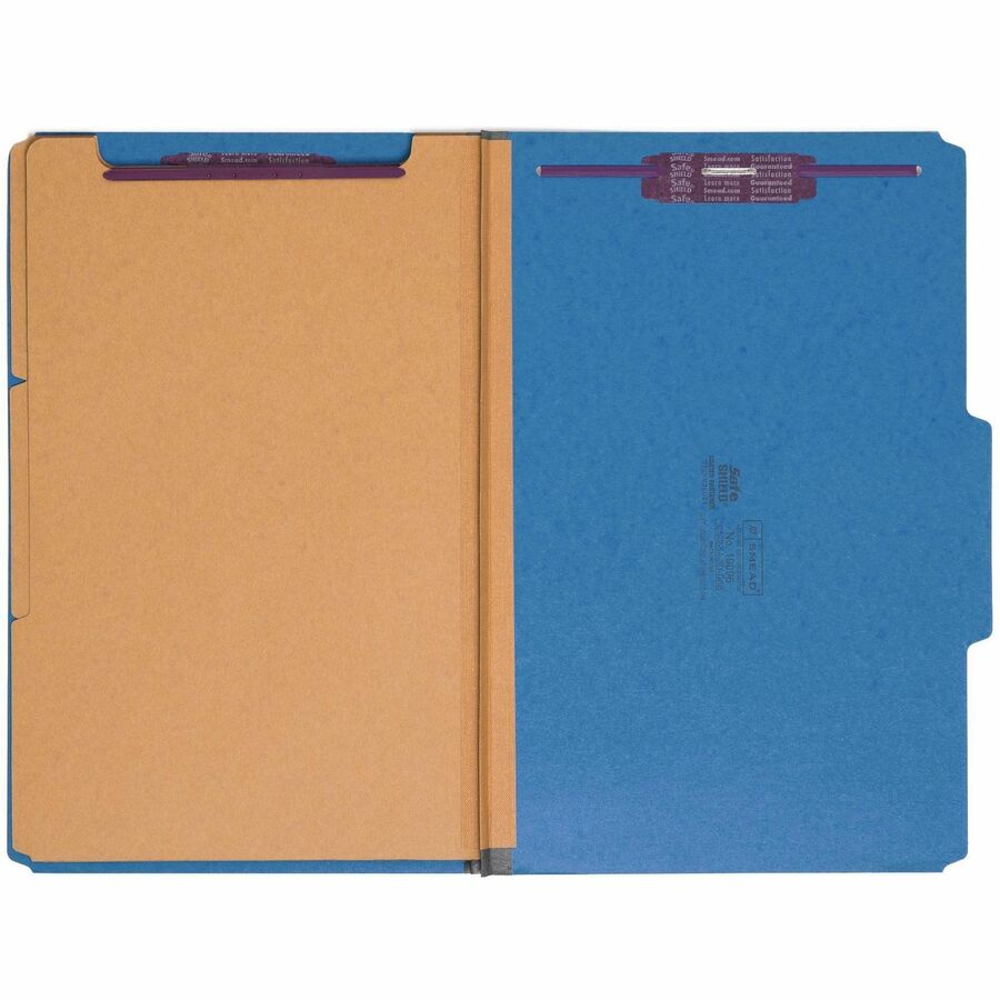 Eight-Section Pressboard Top Tab Classification Folders, 8 SafeSHIELD Fasteners, 3 Dividers, Legal Size, Dark Blue, 10/Box