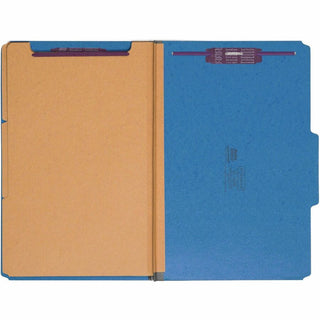 Eight-Section Pressboard Top Tab Classification Folders, 8 SafeSHIELD Fasteners, 3 Dividers, Legal Size, Dark Blue, 10/Box