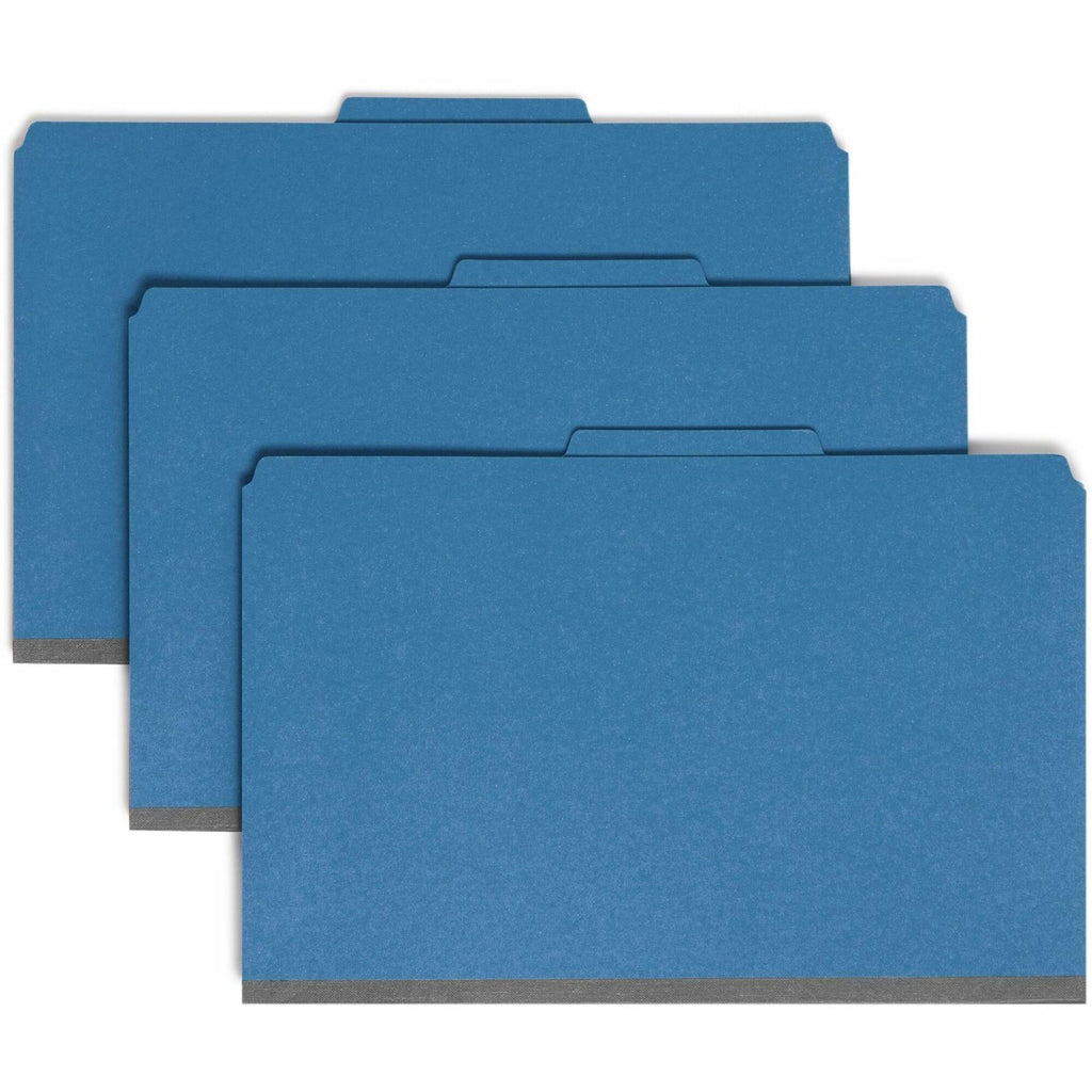 Eight-Section Pressboard Top Tab Classification Folders, 8 SafeSHIELD Fasteners, 3 Dividers, Legal Size, Dark Blue, 10/Box