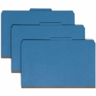 Eight-Section Pressboard Top Tab Classification Folders, 8 SafeSHIELD Fasteners, 3 Dividers, Legal Size, Dark Blue, 10/Box