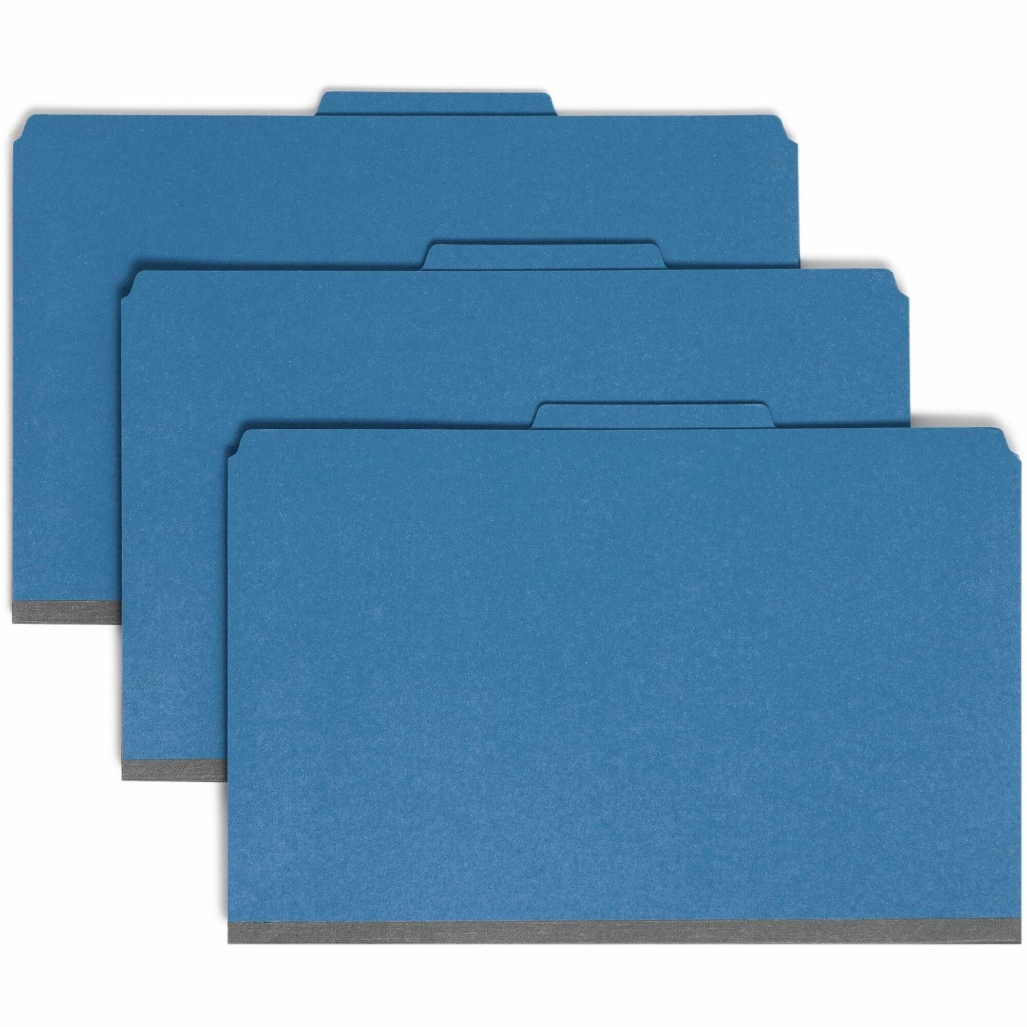 Eight-Section Pressboard Top Tab Classification Folders, 8 SafeSHIELD Fasteners, 3 Dividers, Legal Size, Dark Blue, 10/Box