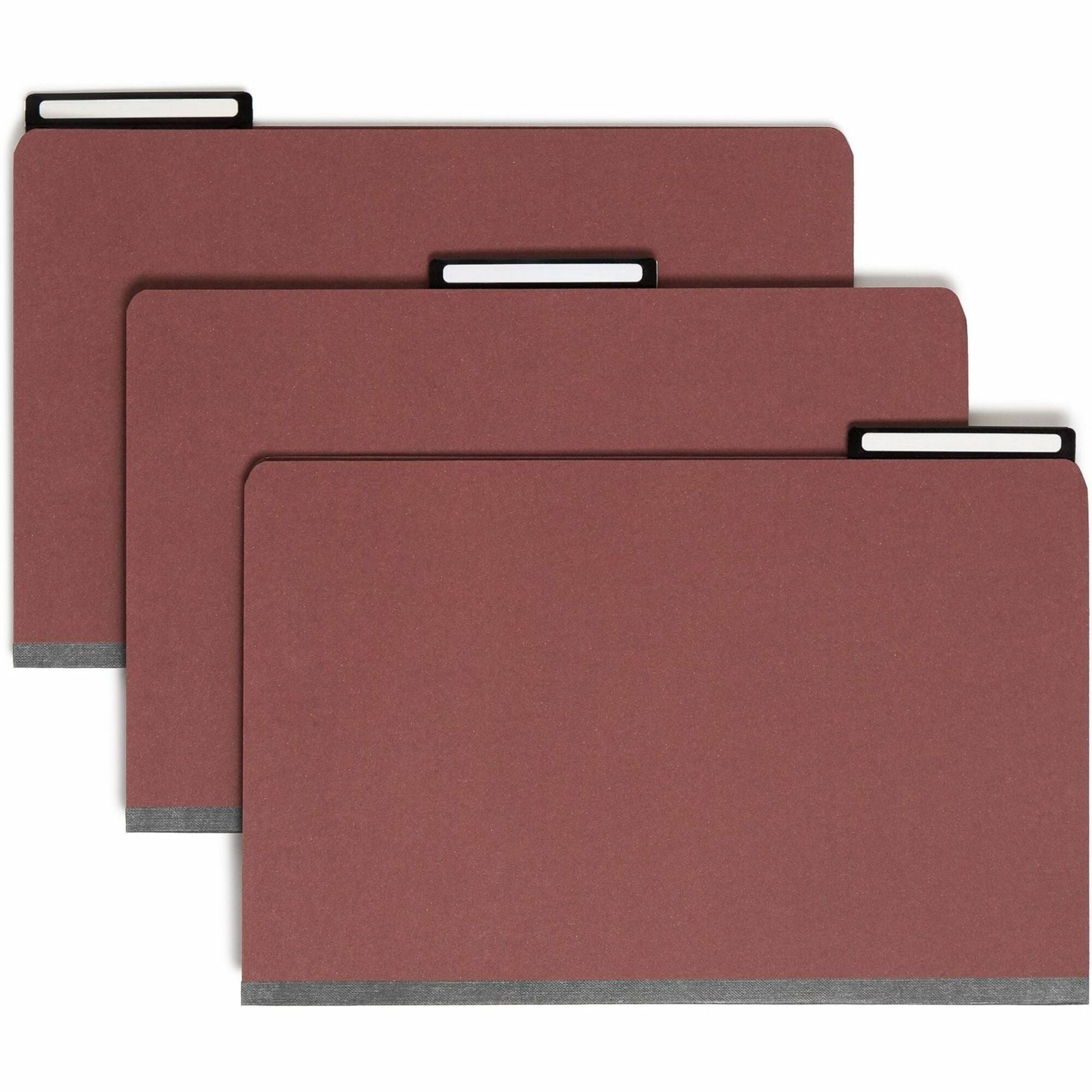 Pressboard Classification Folders, Six SafeSHIELD Fasteners, 1/3-Cut Tabs, 2 Dividers, Legal Size, Red, 10/Box