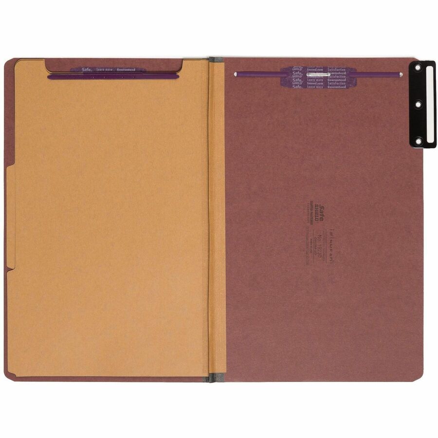 Pressboard Classification Folders, Six SafeSHIELD Fasteners, 1/3-Cut Tabs, 2 Dividers, Legal Size, Red, 10/Box