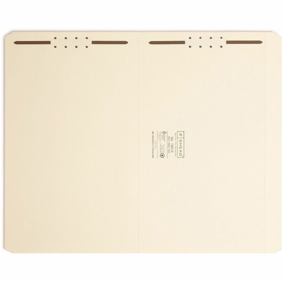 Top Tab Fastener Folders, Straight Tabs, 0.75" Expansion, 2 Fasteners, Legal Size, Manila Exterior, 50/Box