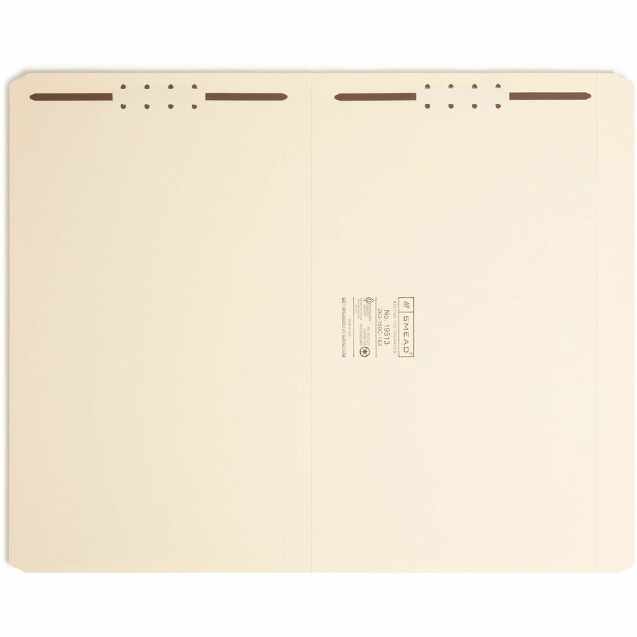 Top Tab Fastener Folders, Straight Tabs, 0.75" Expansion, 2 Fasteners, Legal Size, Manila Exterior, 50/Box