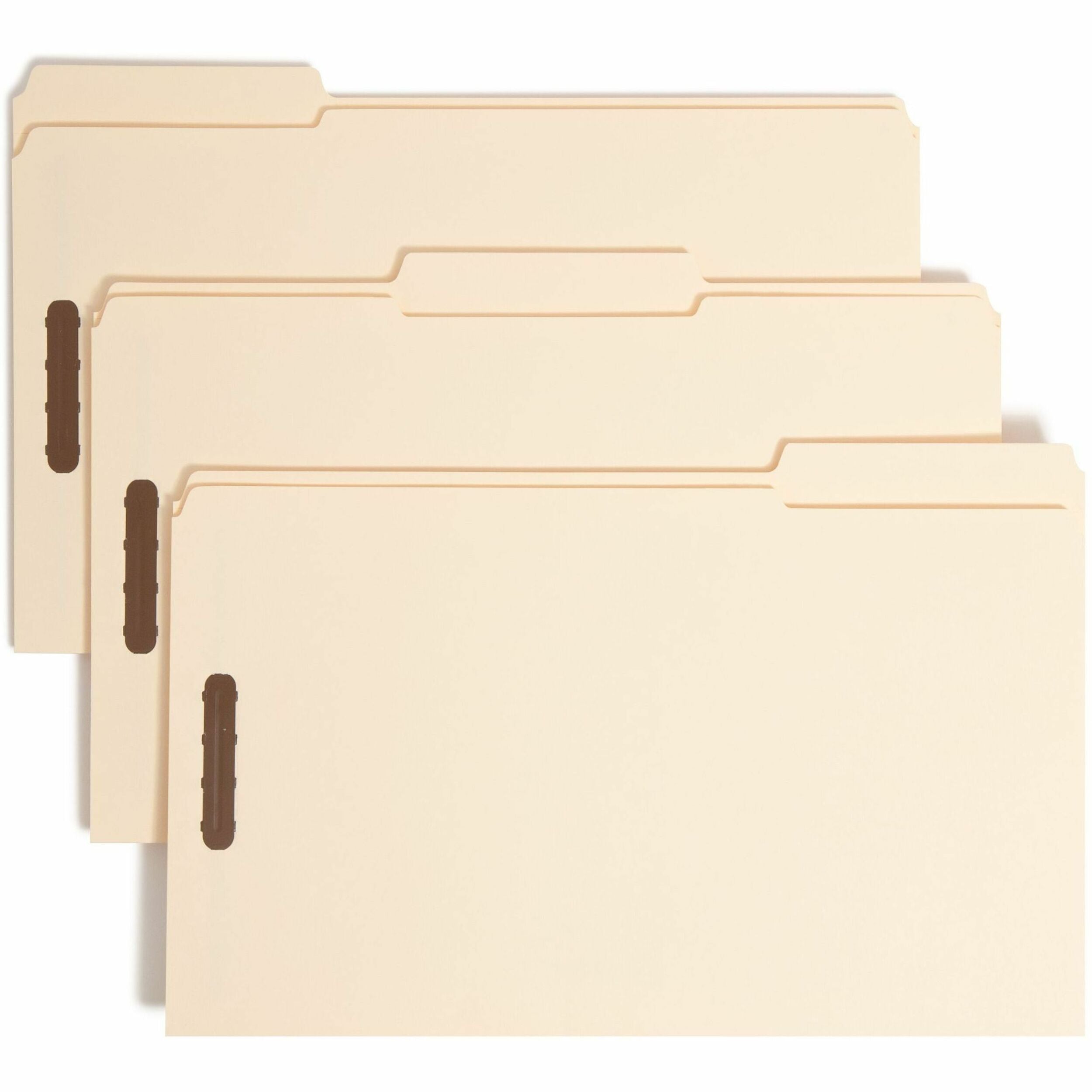 Top Tab Fastener Folders, 1/3-Cut Tabs: Assorted, 0.75" Expansion, 2 Fasteners, Legal Size, Manila Exterior, 50/Box