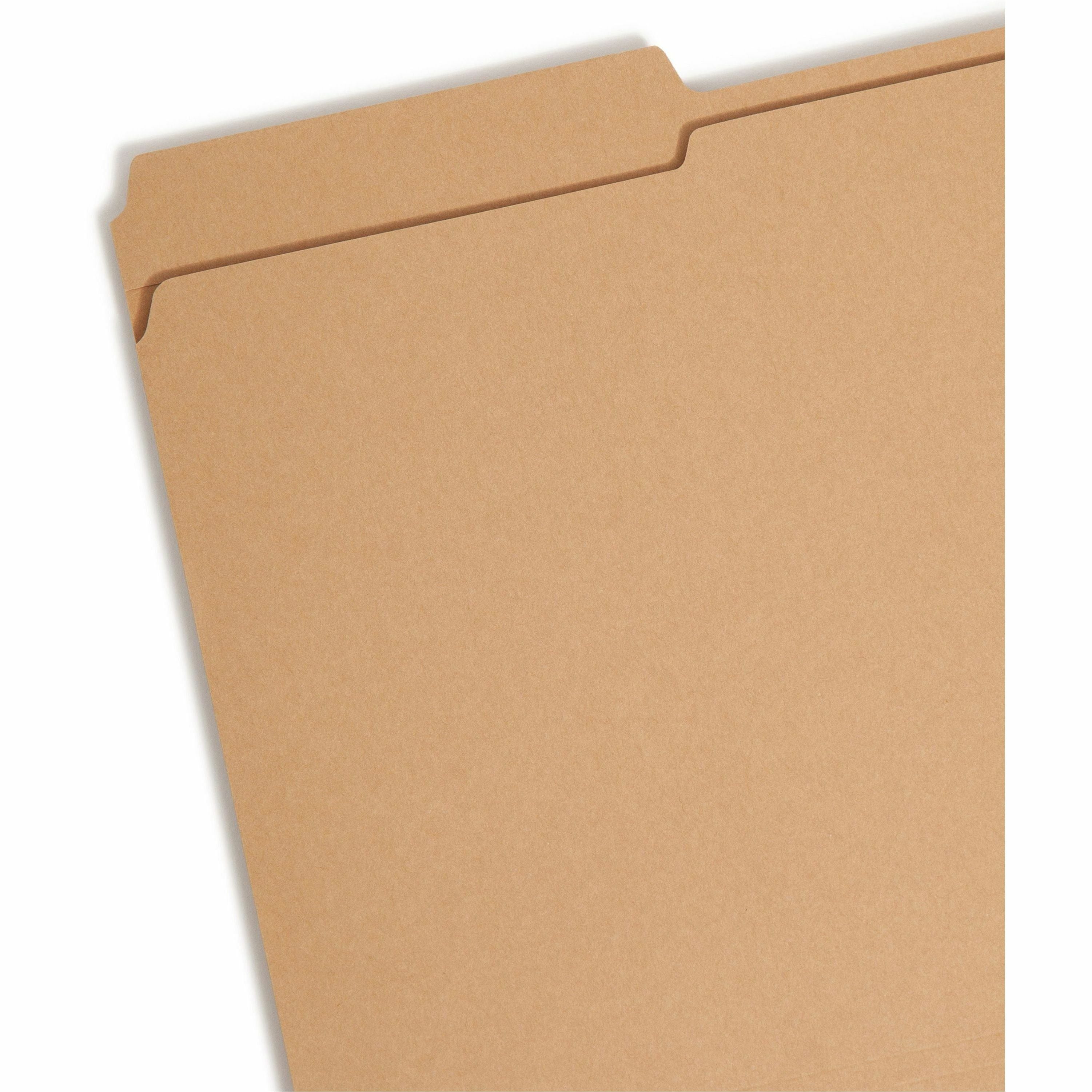 Smead 1/3 Tab Cut Legal Recycled Fastener Folder - 8 1/2" x 14" - 3/4" Expansion - 1 x 2K Fastener(s) - 2" Fastener Capacity for Folder - Top Tab Location - Assorted Position Tab Position - Kraft - Kraft - 10% Recycled - 50 / Box - 