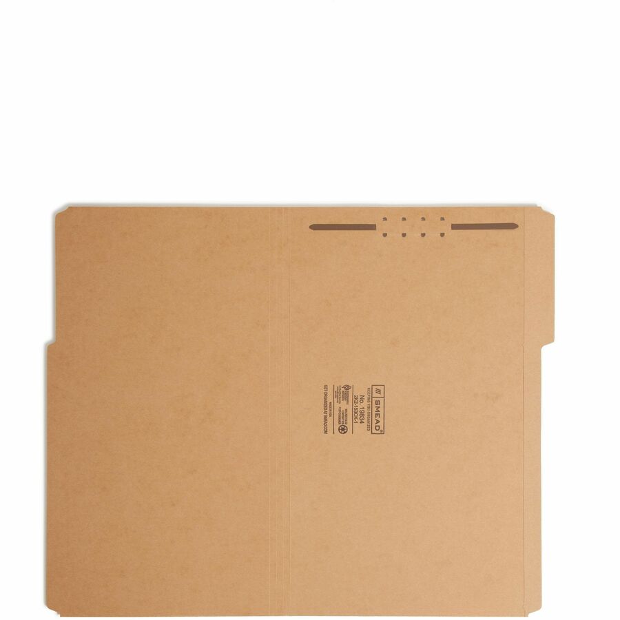 Smead 1/3 Tab Cut Legal Recycled Fastener Folder - 8 1/2" x 14" - 3/4" Expansion - 1 x 2K Fastener(s) - 2" Fastener Capacity for Folder - Top Tab Location - Assorted Position Tab Position - Kraft - Kraft - 10% Recycled - 50 / Box