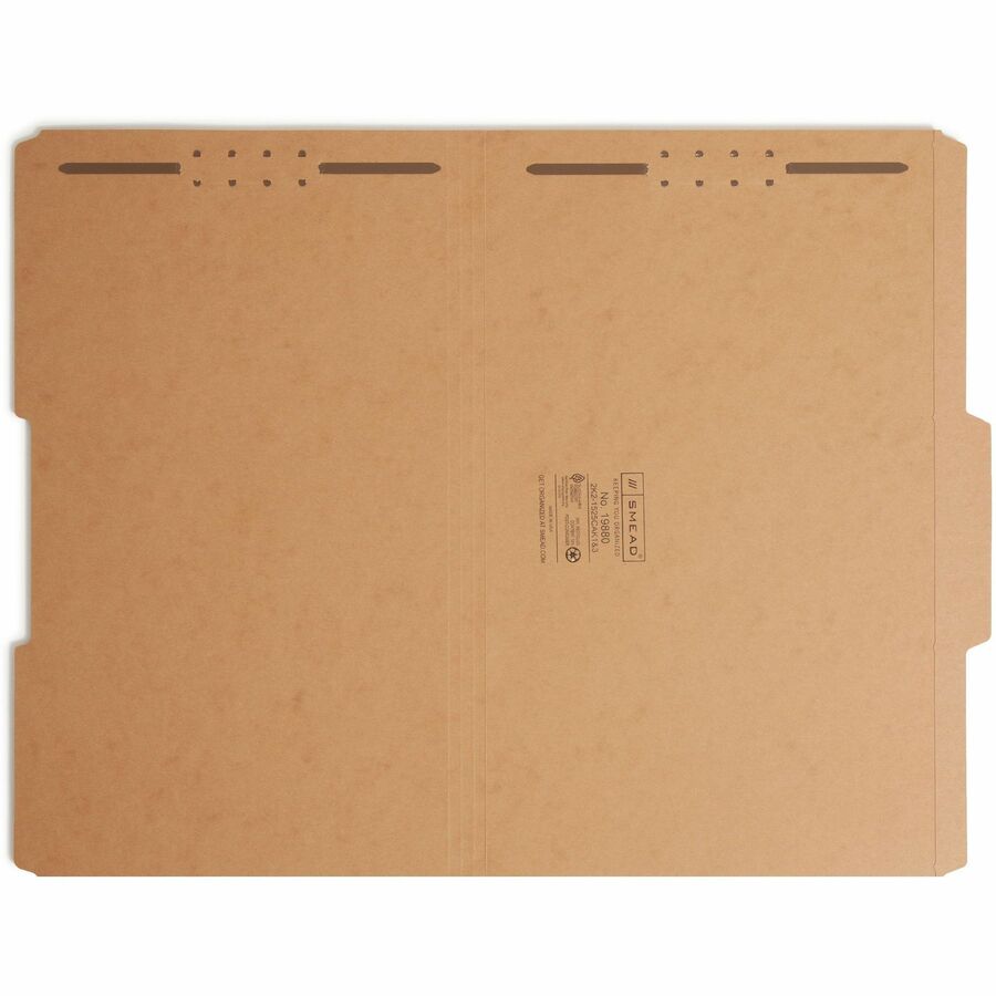 Top Tab Fastener Folders, Guide-Height 2/5-Cut Tabs, 0.75" Expansion, 2 Fasteners, Legal Size, 11-pt Kraft, 50/Box