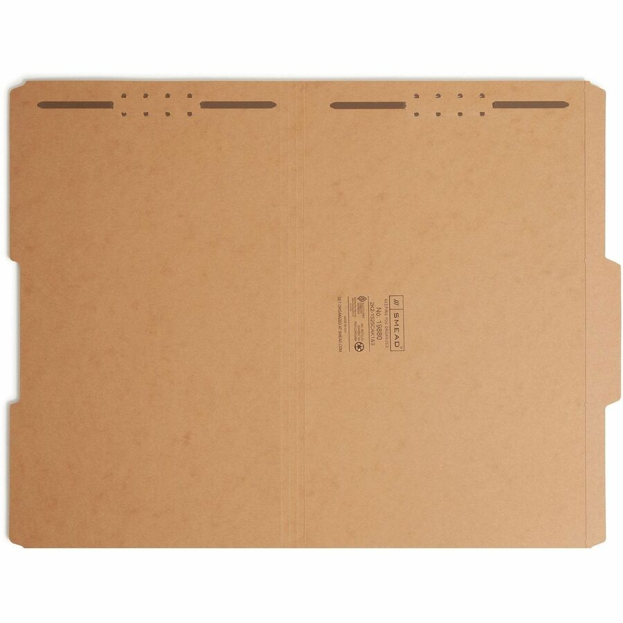 Top Tab Fastener Folders, Guide-Height 2/5-Cut Tabs, 0.75" Expansion, 2 Fasteners, Legal Size, 11-pt Kraft, 50/Box