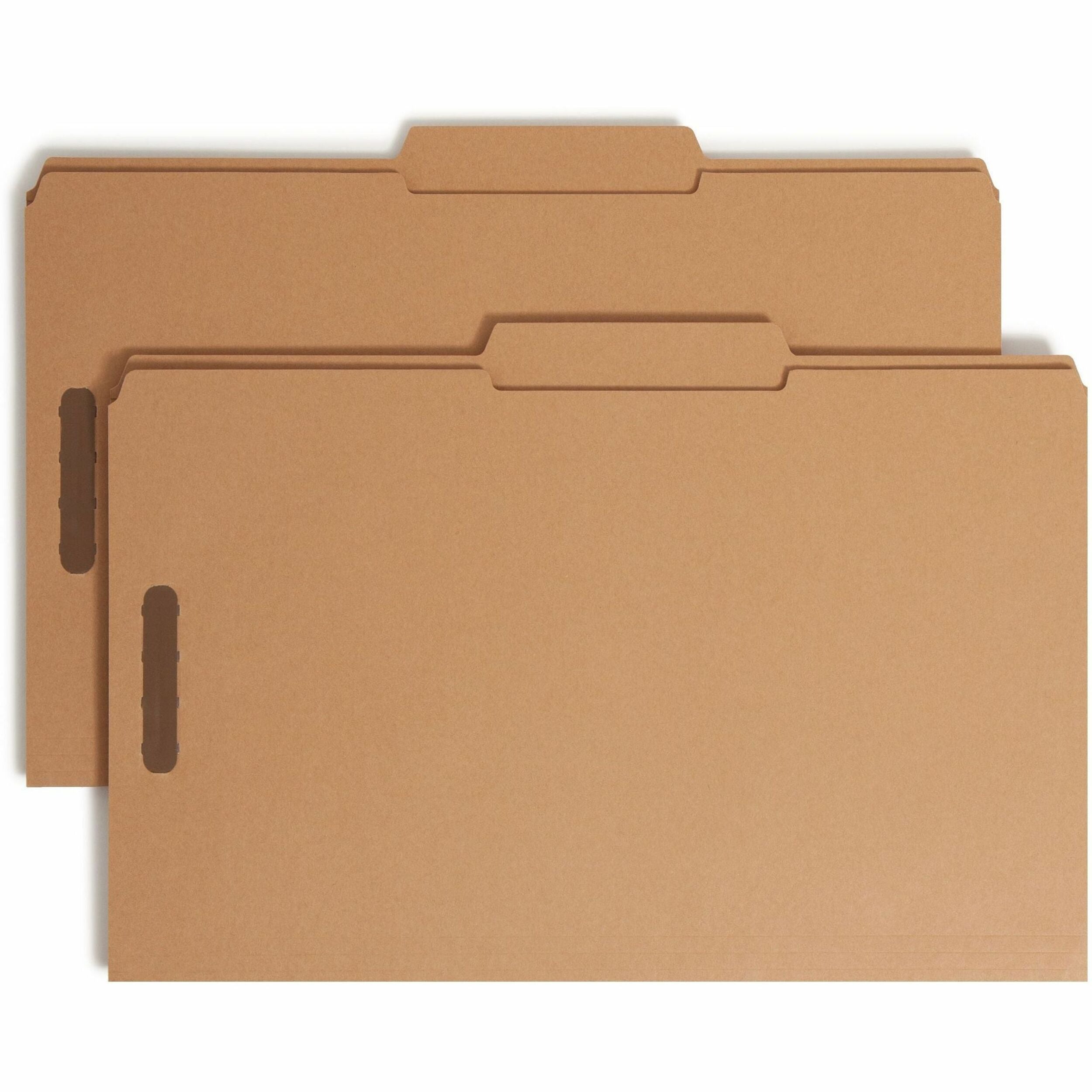 Top Tab Fastener Folders, Guide-Height 2/5-Cut Tabs, 0.75" Expansion, 2 Fasteners, Legal Size, 11-pt Kraft, 50/Box