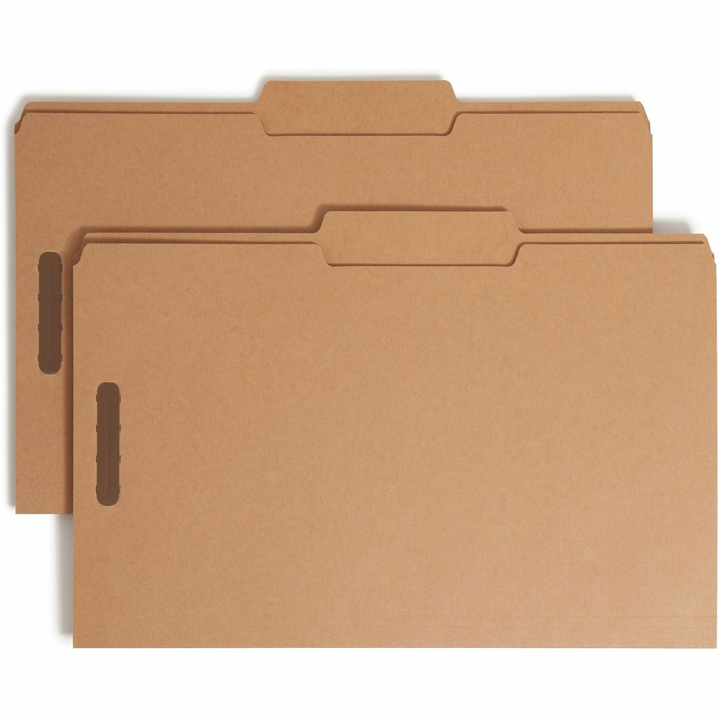 Top Tab Fastener Folders, Guide-Height 2/5-Cut Tabs, 0.75" Expansion, 2 Fasteners, Legal Size, 17-pt Kraft, 50/Box