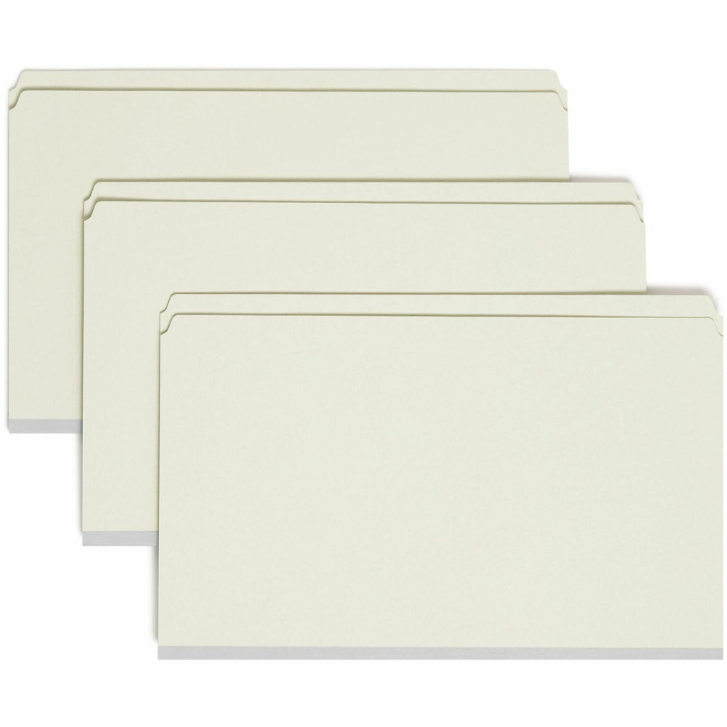 Recycled Pressboard Fastener Folders, Straight Tabs, Two SafeSHIELD Fasteners, 2" Expansion, Legal Size, Gray-Green, 25/Box