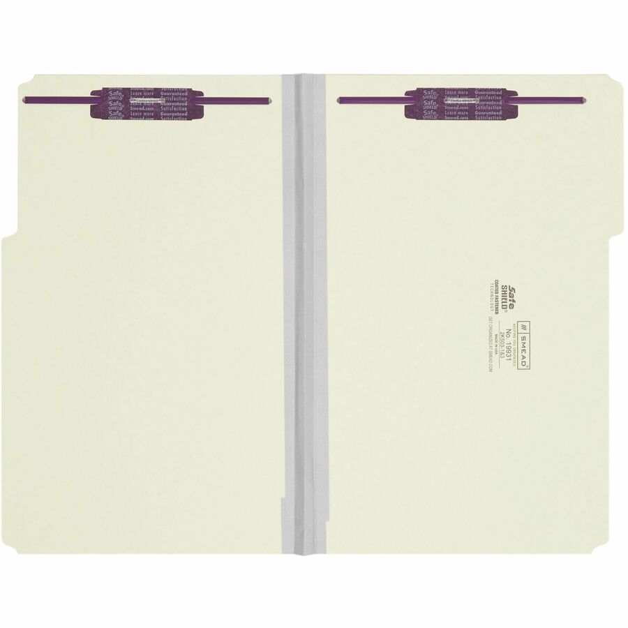 Recycled Pressboard Fastener Folders, 1/3-Cut Tabs, Two SafeSHIELD Fasteners, 1" Expansion, Legal Size, Gray-Green, 25/Box