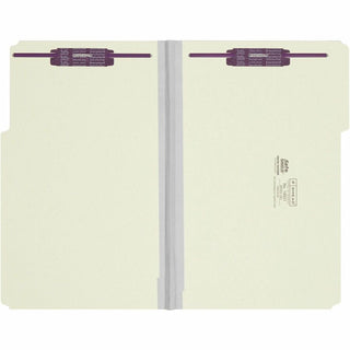 Recycled Pressboard Fastener Folders, 1/3-Cut Tabs, Two SafeSHIELD Fasteners, 1" Expansion, Legal Size, Gray-Green, 25/Box