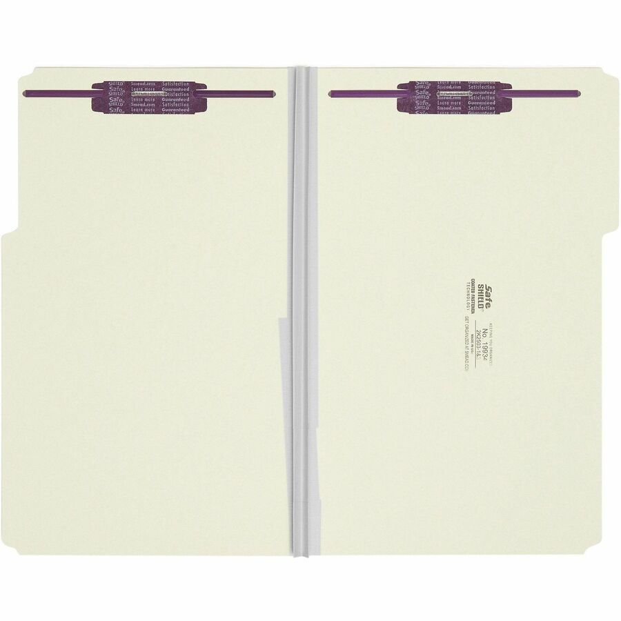 Recycled Pressboard Fastener Folders, 1/3-Cut Tabs, Two SafeSHIELD Fasteners, 2" Expansion, Legal Size, Gray-Green, 25/Box