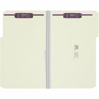 Recycled Pressboard Fastener Folders, 1/3-Cut Tabs, Two SafeSHIELD Fasteners, 2" Expansion, Legal Size, Gray-Green, 25/Box