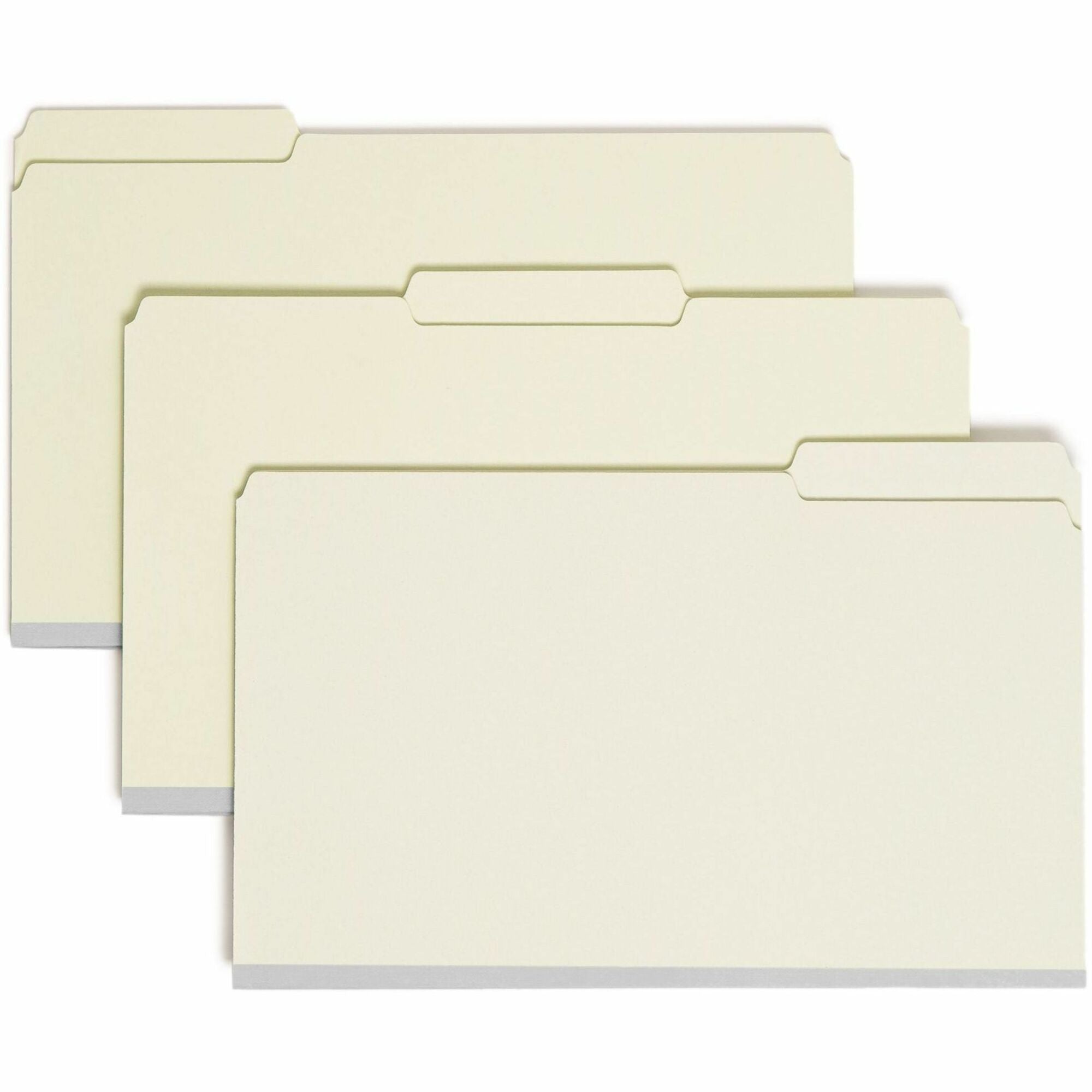 Recycled Pressboard Fastener Folders, 1/3-Cut Tabs, Two SafeSHIELD Fasteners, 2" Expansion, Legal Size, Gray-Green, 25/Box