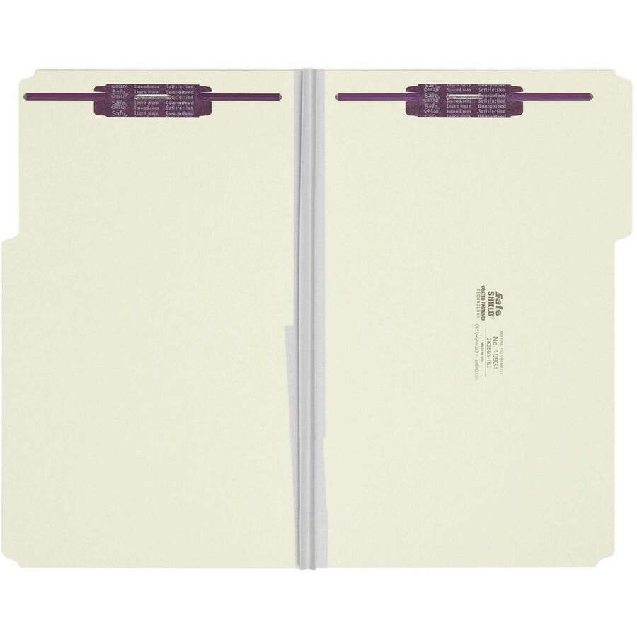 Recycled Pressboard Fastener Folders, 1/3-Cut Tabs, Two SafeSHIELD Fasteners, 2" Expansion, Legal Size, Gray-Green, 25/Box