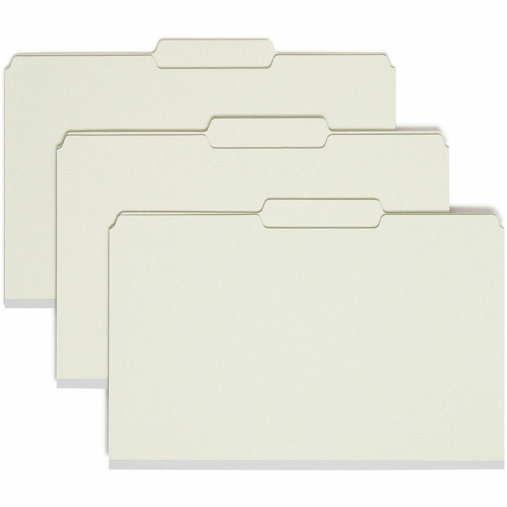 Recycled Pressboard Folders, Two SafeSHIELD Coated Fasteners, 2/5-Cut: R of C, 2" Expansion, Legal Size, Gray-Green, 25/Box