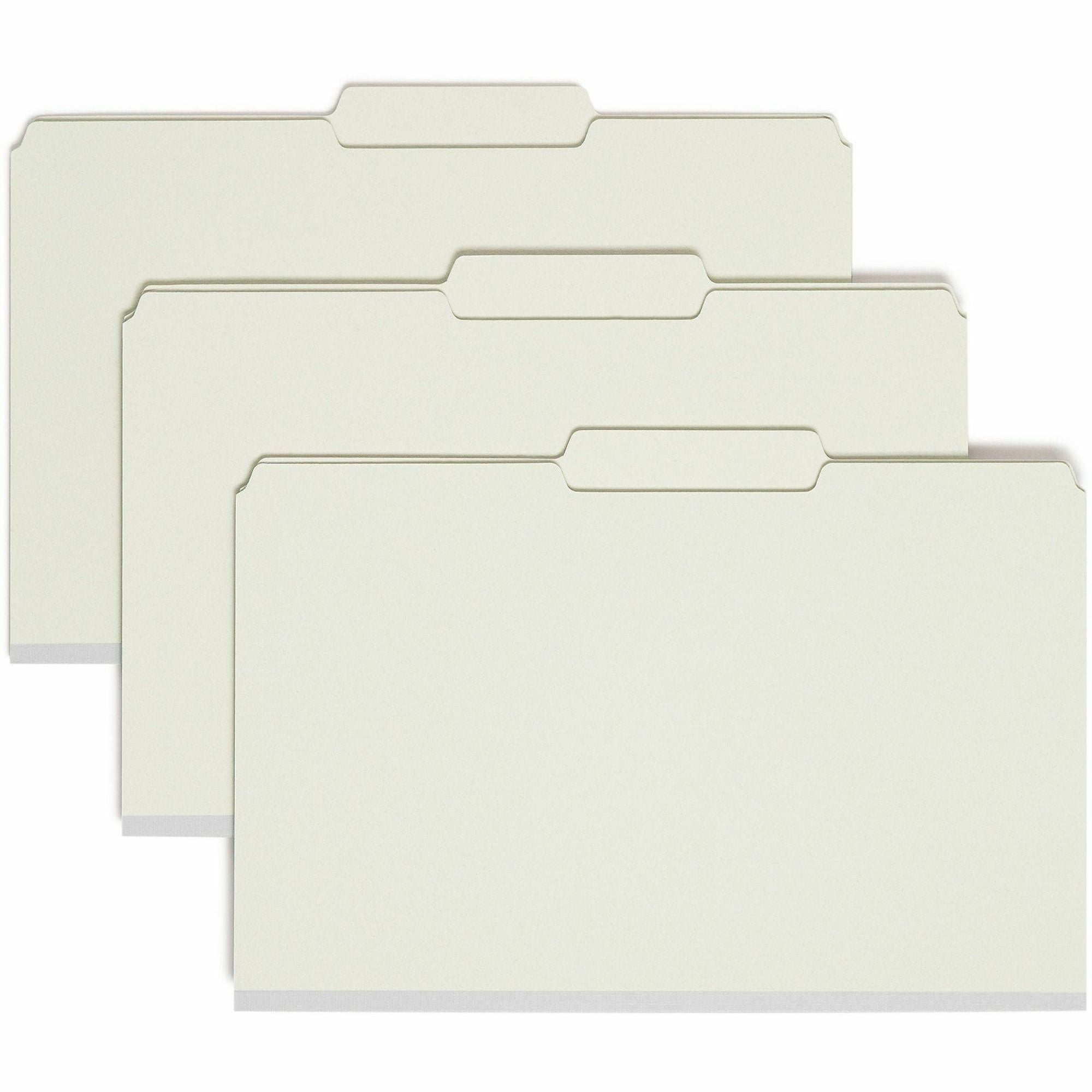 Recycled Pressboard Folders, Two SafeSHIELD Coated Fasteners, 2/5-Cut: R of C, 2" Expansion, Legal Size, Gray-Green, 25/Box