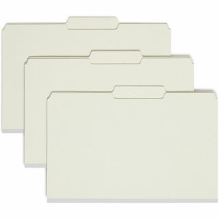 Recycled Pressboard Folders, Two SafeSHIELD Coated Fasteners, 2/5-Cut: R of C, 2" Expansion, Legal Size, Gray-Green, 25/Box