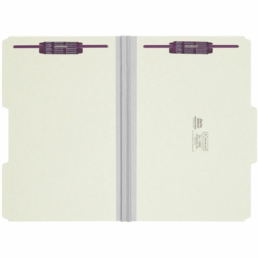 Recycled Pressboard Folders, Two SafeSHIELD Coated Fasteners, 2/5-Cut: R of C, 2" Expansion, Legal Size, Gray-Green, 25/Box