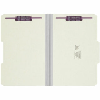 Recycled Pressboard Folders, Two SafeSHIELD Coated Fasteners, 2/5-Cut: R of C, 2" Expansion, Legal Size, Gray-Green, 25/Box