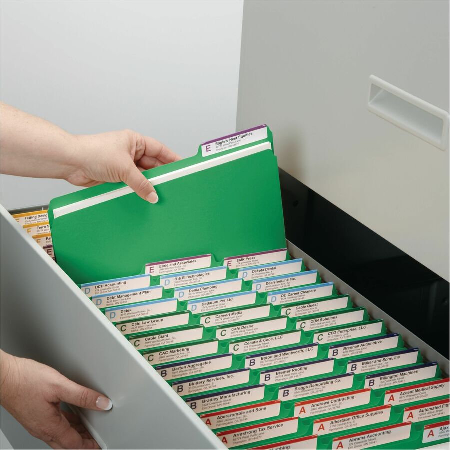 Expanding Recycled Heavy Pressboard Folders, 1/3-Cut Tabs: Assorted, Letter Size, 1" Expansion, Green, 25/Box