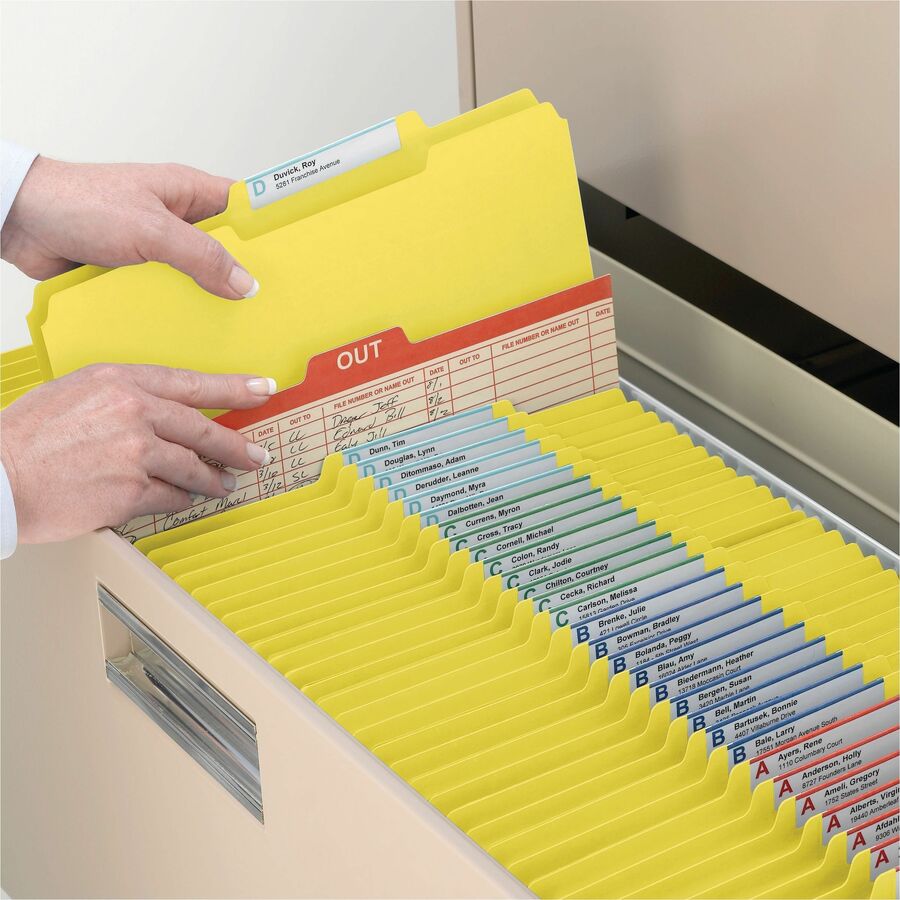 Expanding Recycled Heavy Pressboard Folders, 1/3-Cut Tabs: Assorted, Letter Size, 1" Expansion, Yellow, 25/Box