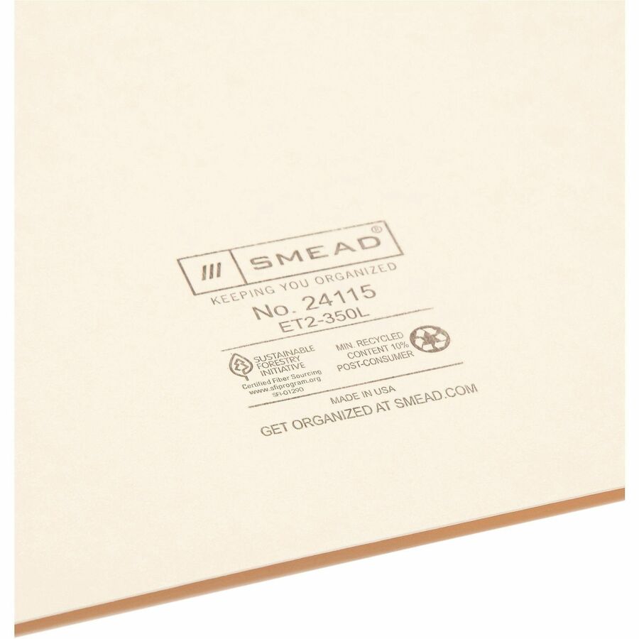 Heavyweight Manila End Tab Pocket Folders, Interior Front Panel Pocket, Straight Tabs, Letter Size, 11-pt Manila, 50/Box