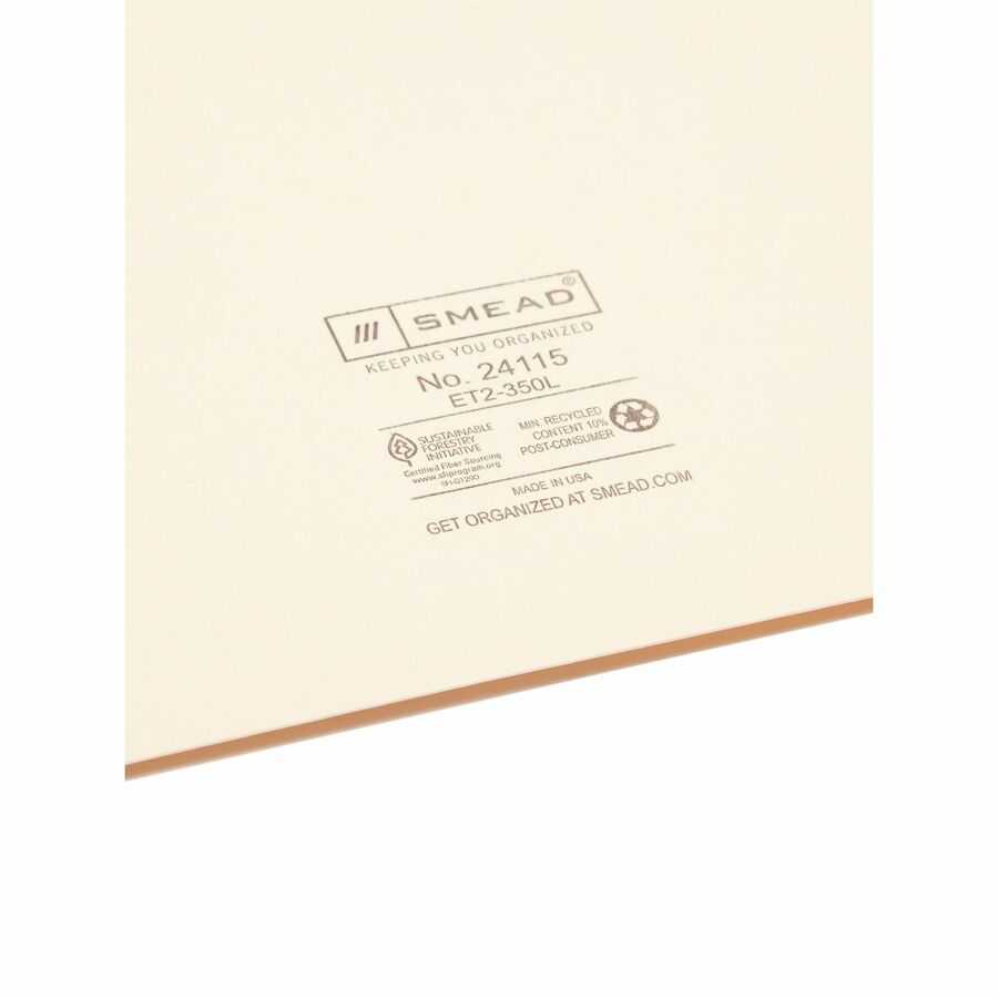 Heavyweight Manila End Tab Pocket Folders, Interior Front Panel Pocket, Straight Tabs, Letter Size, 11-pt Manila, 50/Box