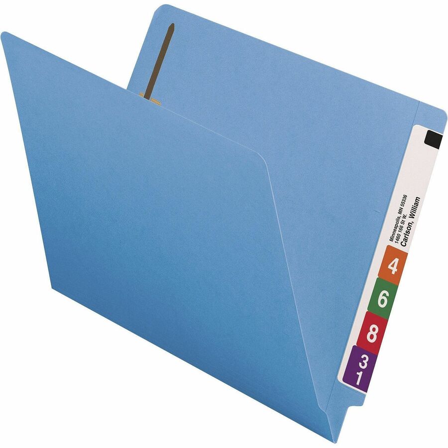 Heavyweight Colored End Tab Fastener Folders, 0.75" Expansion, 2 Fasteners, Letter Size, Blue Exterior, 50/Box
