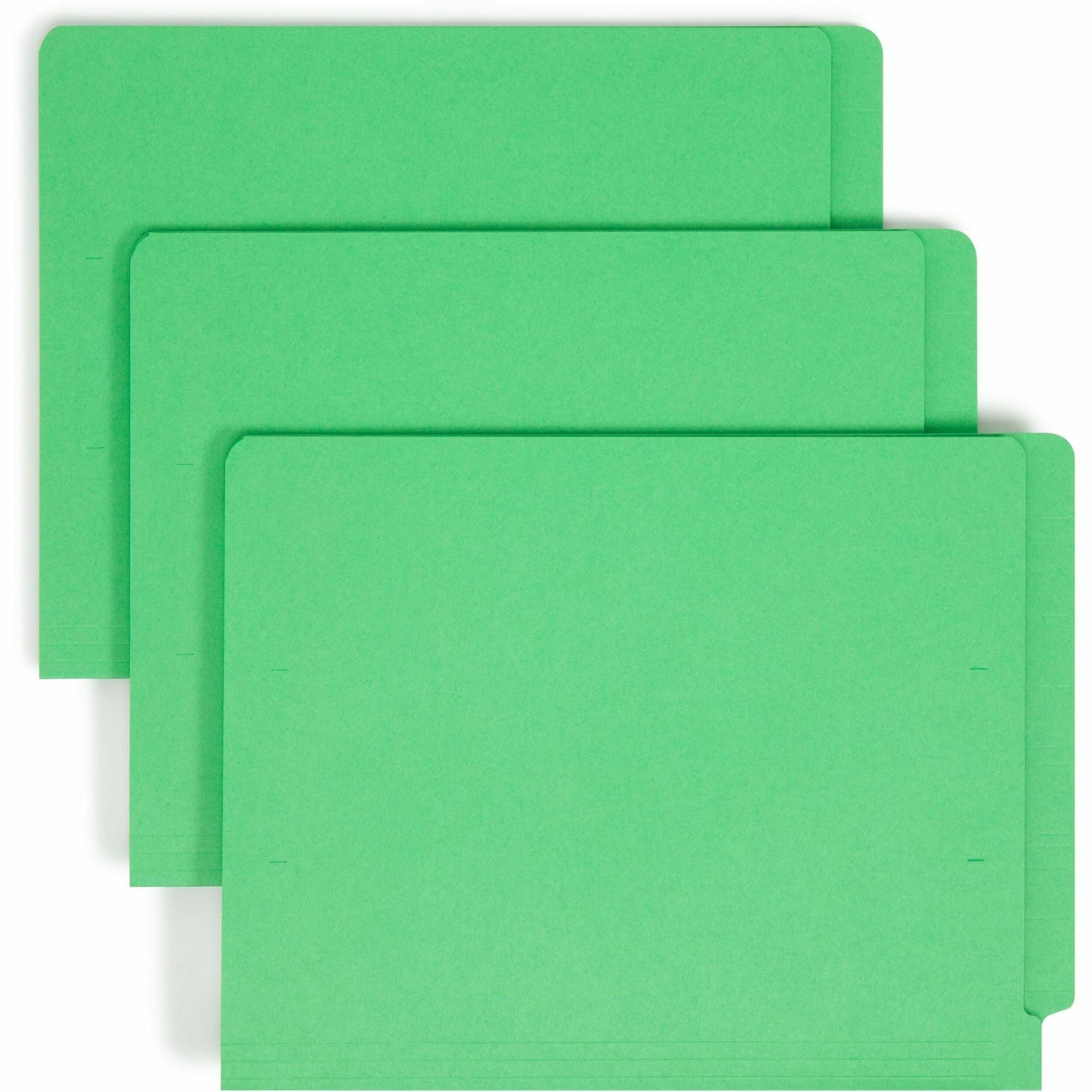 Heavyweight Colored End Tab Fastener Folders, 0.75" Expansion, 2 Fasteners, Letter Size, Green Exterior, 50/Box