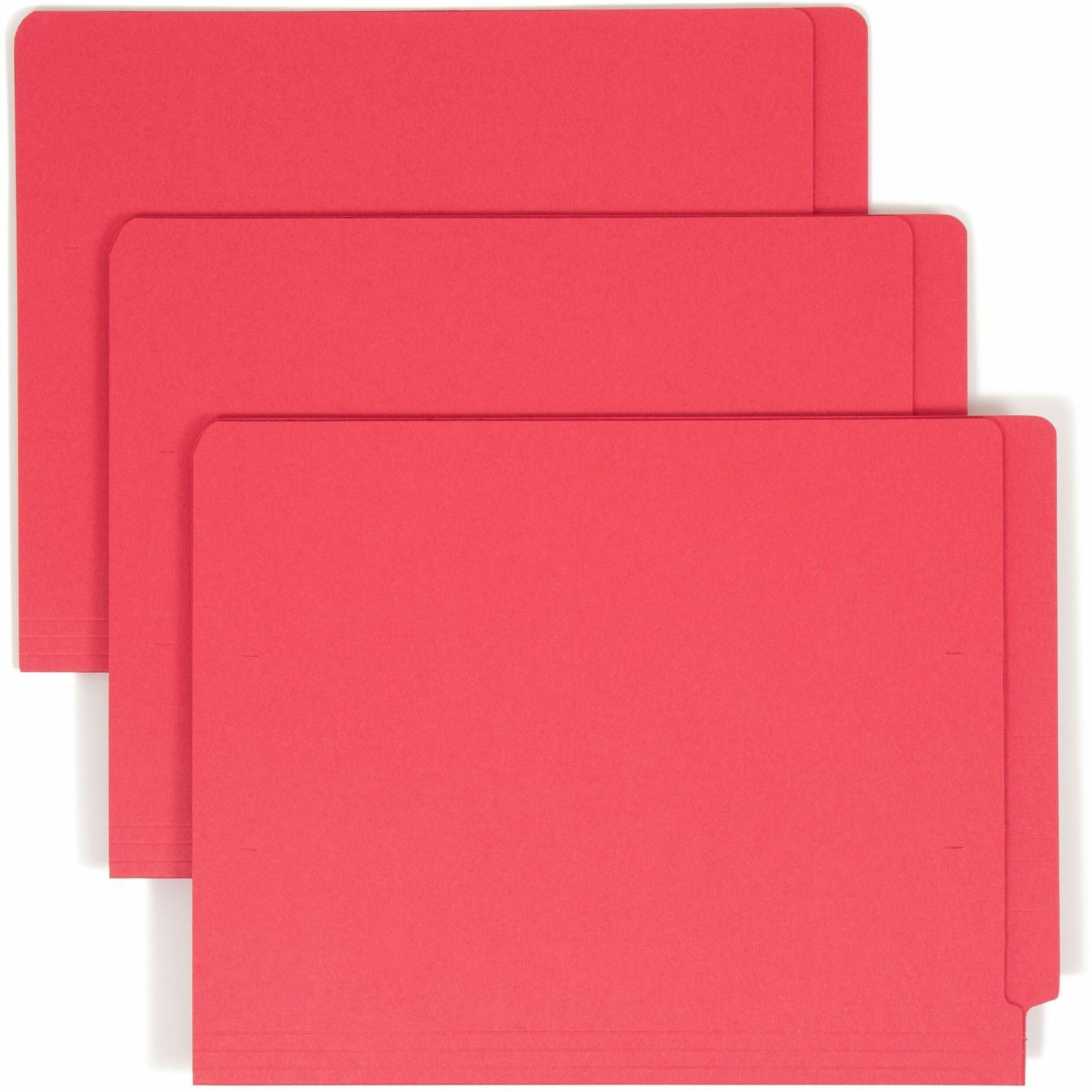 Shelf-Master Reinforced End Tab Colored Folders, Straight Tabs, Letter Size, 0.75" Expansion, Red, 100/Box