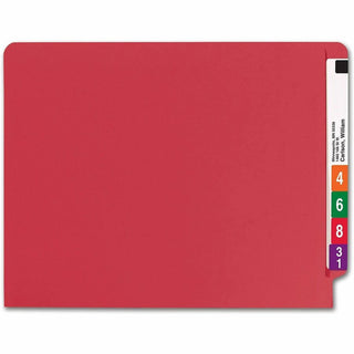 Shelf-Master Reinforced End Tab Colored Folders, Straight Tabs, Letter Size, 0.75" Expansion, Red, 100/Box