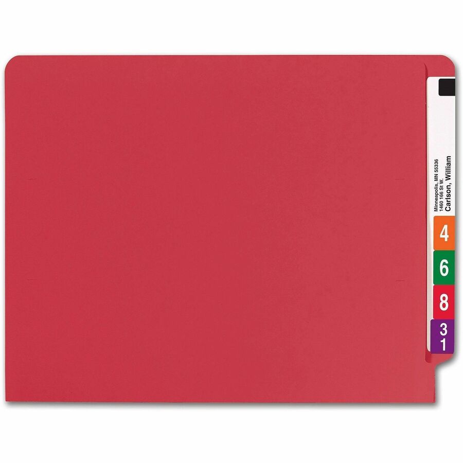 Shelf-Master Reinforced End Tab Colored Folders, Straight Tabs, Letter Size, 0.75" Expansion, Red, 100/Box
