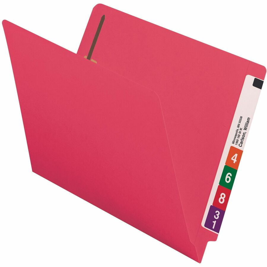Heavyweight Colored End Tab Fastener Folders, 0.75" Expansion, 2 Fasteners, Letter Size, Red Exterior, 50/Box