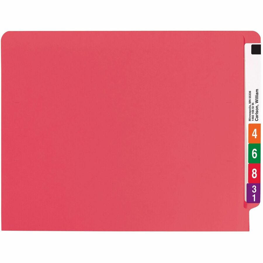 Heavyweight Colored End Tab Fastener Folders, 0.75" Expansion, 2 Fasteners, Letter Size, Red Exterior, 50/Box